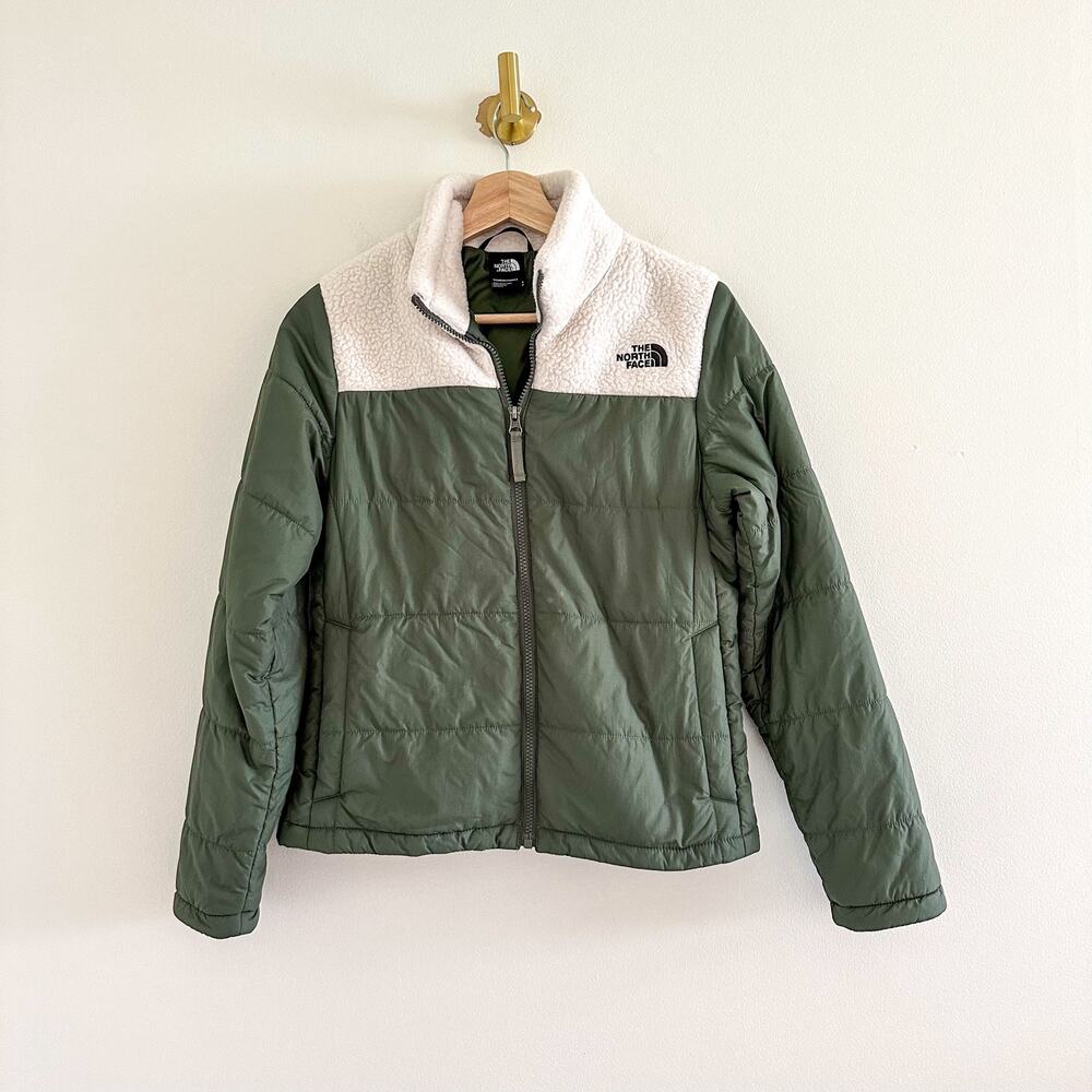 The North Face North Peak Fleece Insulated Quilted Jacket Green/White S